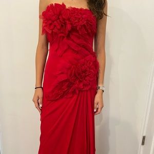Red Marchesa strapless gown, size 0
